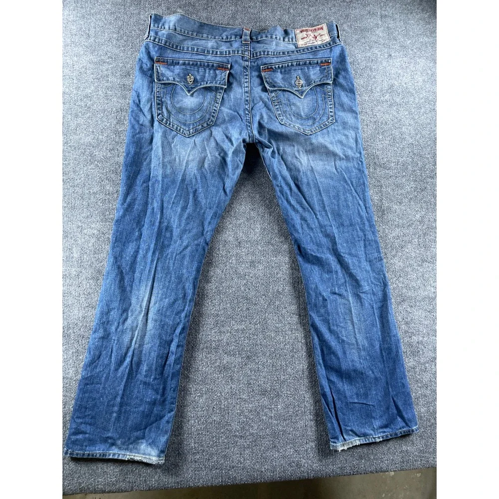 True Religion Mens Straight Leg Blue Denim Jeans Size 42 Medium Wash 100% Cotton